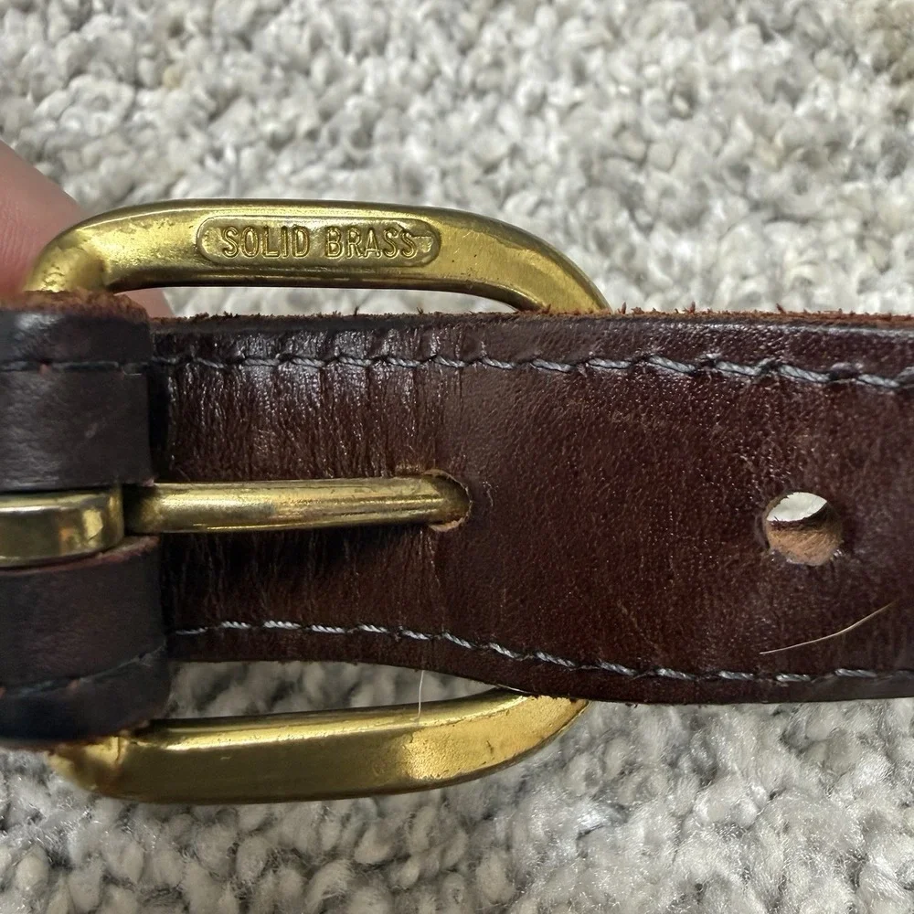 Footloose and Fancy‎ Things Bison Leather belt men's size 36 brass buckle brown